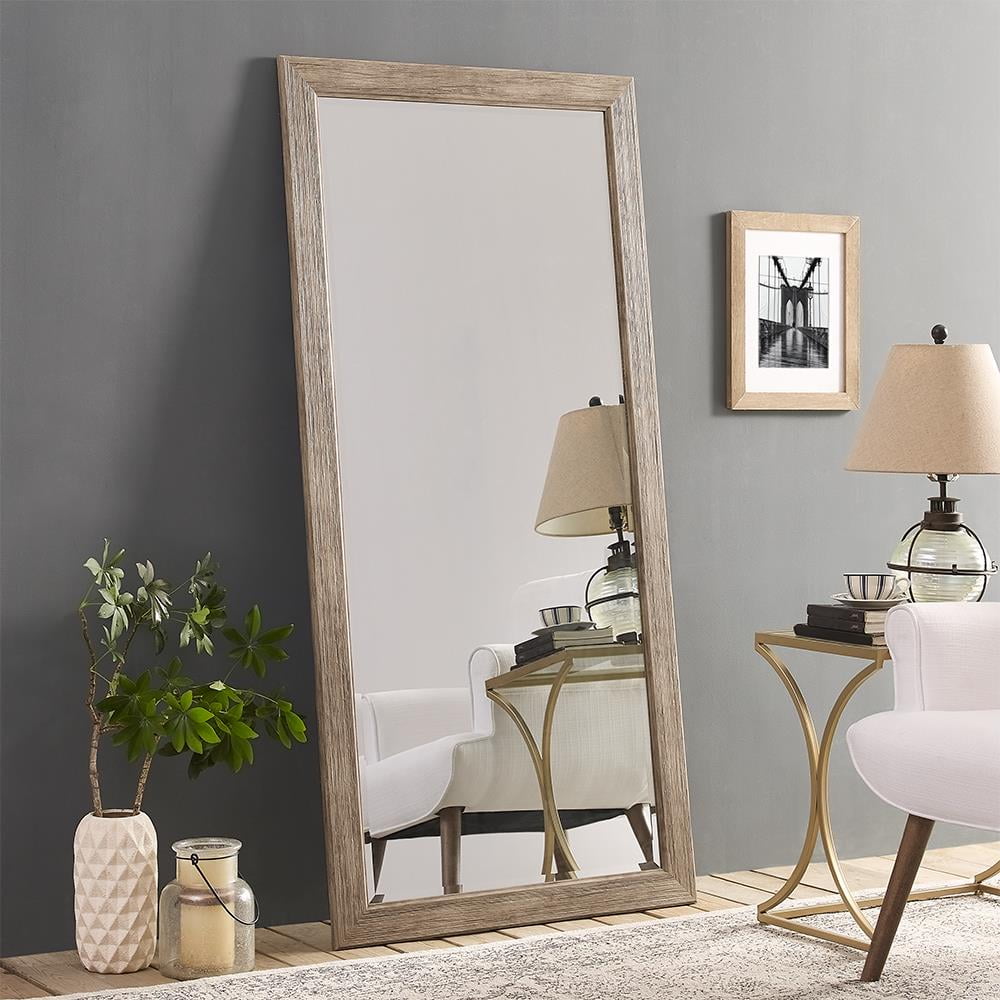 58x24in, Grey MAYEERTY Floor Mirror Full Length Rustic Wood Frame Body Full Size Large Leaning Wall Mounted Rectangle Farmhouse Decorative Wall Hanging Bedroom Living Room Mirrors 
