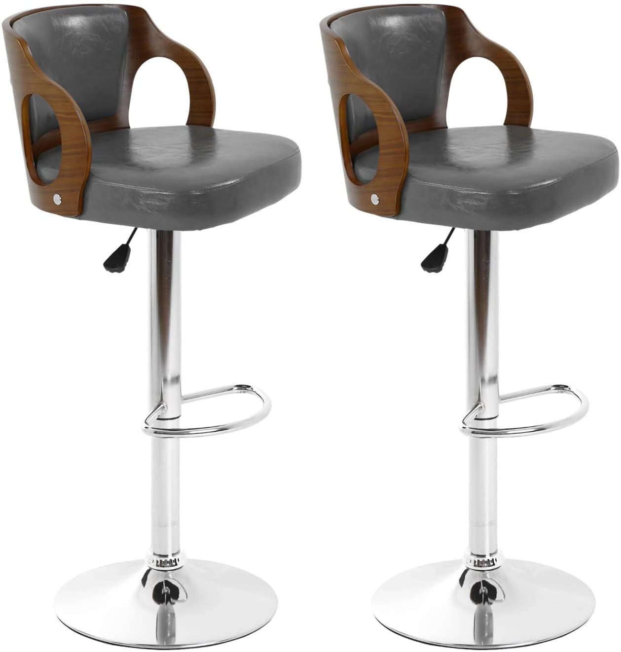 Counter Height Bar Stool Set of 2 Barstools Modern Swivel Bar Stool Height Adjustable PU Leather