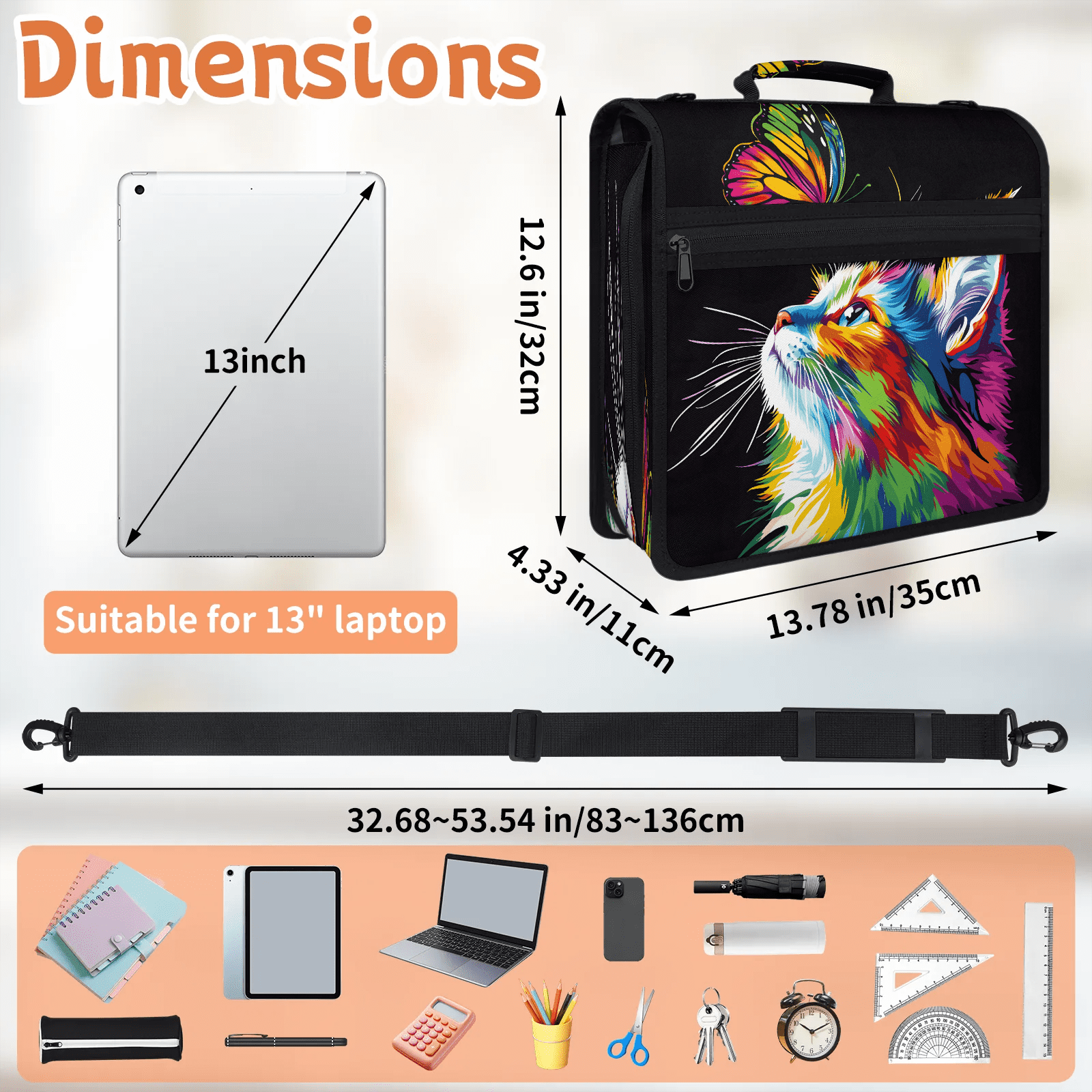 Herdesigns Cat Zipper Binder with Shoulder Strap, Waterproof 1.5 Inch 3 D-Ring Binder Organizer Bag, Fits 13 Inch Laptop for Work, Butterfly