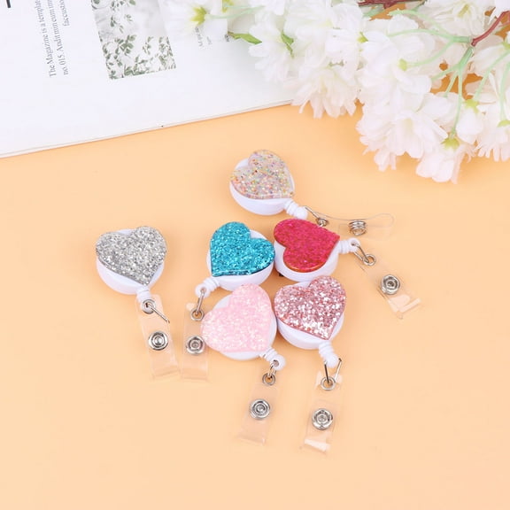 Masteelf Colorful Plastic Badge Reels with Glitter Powder for Card and Badge Use 6 Pieces Assorted Color
