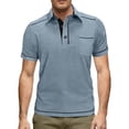thumbnail image 6 of IWRICH Men's Polo Shirts Short Sleeve T Shirt Lightweight Casual Button up Shirts Summer Collared Tops with Pocket Dark Blue L, 6 of 7