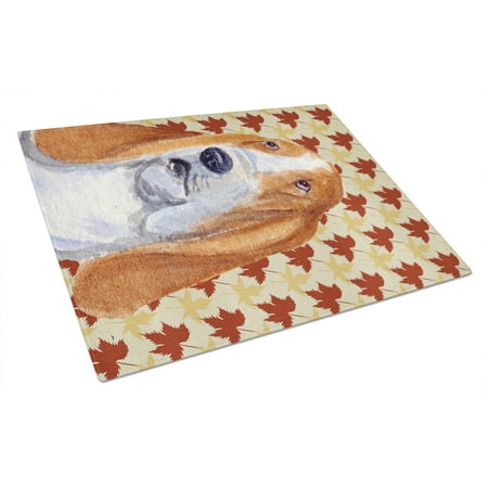 

Caroline s Treasures SS4328LCB Bulldog English Fall Leaves Portrait Glass Cutting Board Large 12H x 16W multicolor