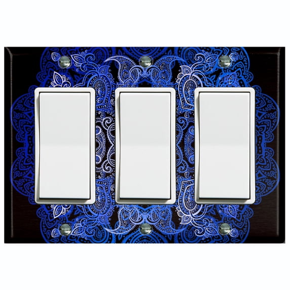 Metal Light Switch Plate Cover Blue Black Mandala Circle Tile Pattern MDL010