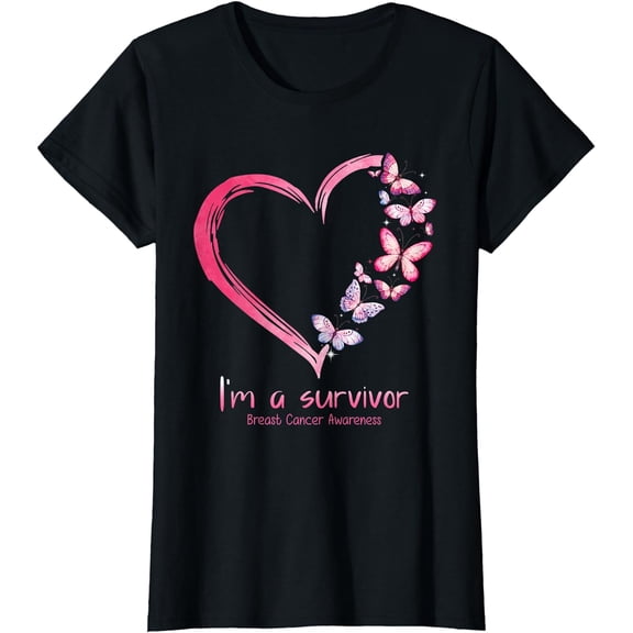 Pink Butterfly Heart I'm A Survivor Breast Cancer Awareness T-Shirt
