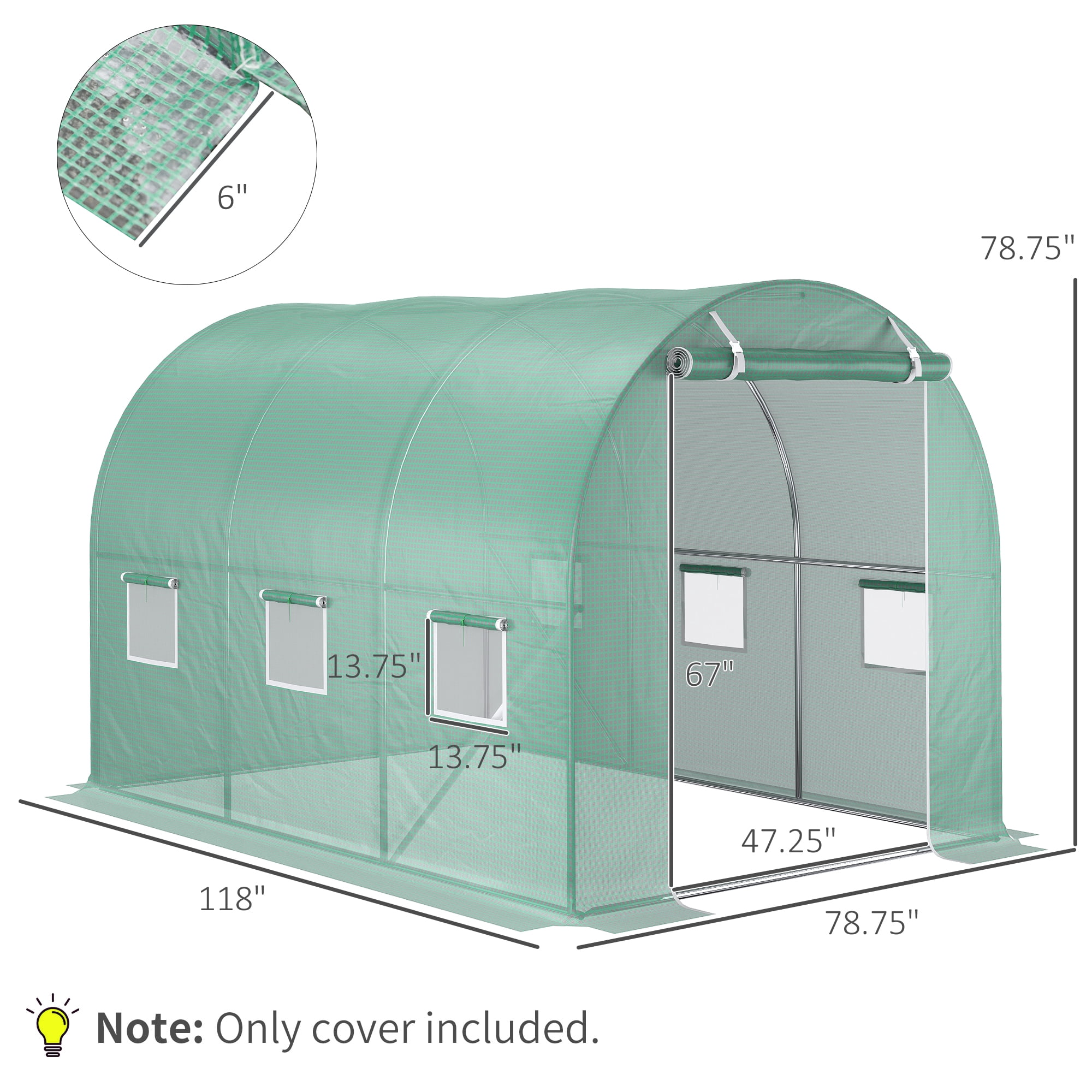 Outsunny 9.8' x 6.6' x 6.6' Greenhouse Cover Replacement, Green