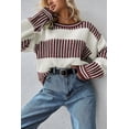 thumbnail image 5 of Women's Brown Two Tone Striped Drop Shoulder Sweater – Cozy Casual Autumn Wear [ZhiHiMeRi] | L, 5 of 7