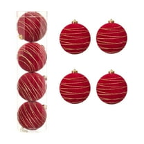 Btomtd 4pcs 4.72"/12cm Flocked Christmas Ball Ornaments, Circle Painted Velvet Christmas Balls, Large Hanging Decorations for Holiday Tree, Red