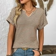 thumbnail image 2 of yunLCZ Basic Women's Tees Discounted Womens Casual Cap Short Sleeve Tops Trendy Summer V Neck Loose Striped Casual Basic T Shirts Tee Blouses workout form-fitting T-shirts women, 2 of 7