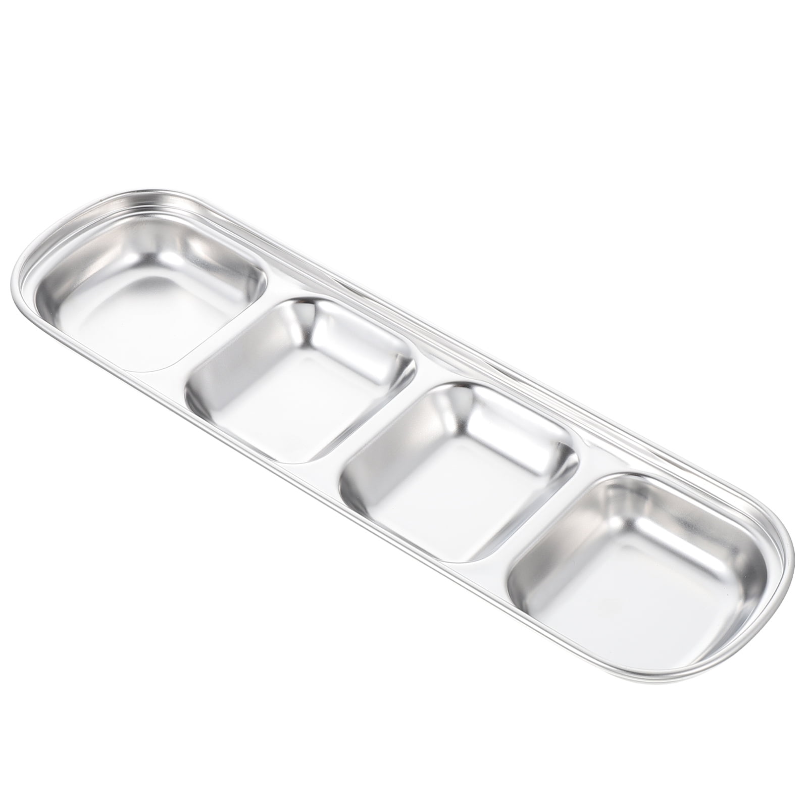 Phenofice Four-Grid Stainless Steel Feeding Bowl in Plated Silver for Small Pets
