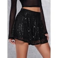 thumbnail image 4 of Womens Sparkly Sequin Shorts Glittery Skort Party Wear Disco Shiny Metallic Skirt Shorts Black S, 4 of 8