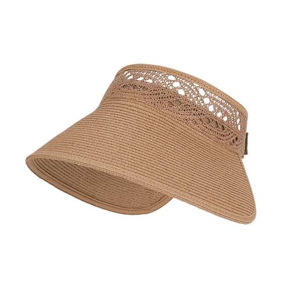 LIIPEE Open-Top Sun Hats For Women Casual Solid Color Wide Brim Beach Ponytail Hat Ladies Summer Outdoor Packable Travel Woven Straw Visor,One Size