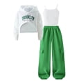thumbnail image 2 of Dakiuu Girls Letter Graphic 3 Pieces Outfits Spring Winter Clothes Fashion Whiter Camisoles Workout Hoodies Crop Top and Jogger Sweatpants Set Green 9-10 Years (10Y), 2 of 7