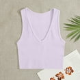 thumbnail image 2 of Lovskoo Knit Summer Tops for Women 2024 Tank Tops V Neck Sleeveless Tight Solid Color Camisoles Sports Yoga Elastic Tank Tops Purple, 2 of 4