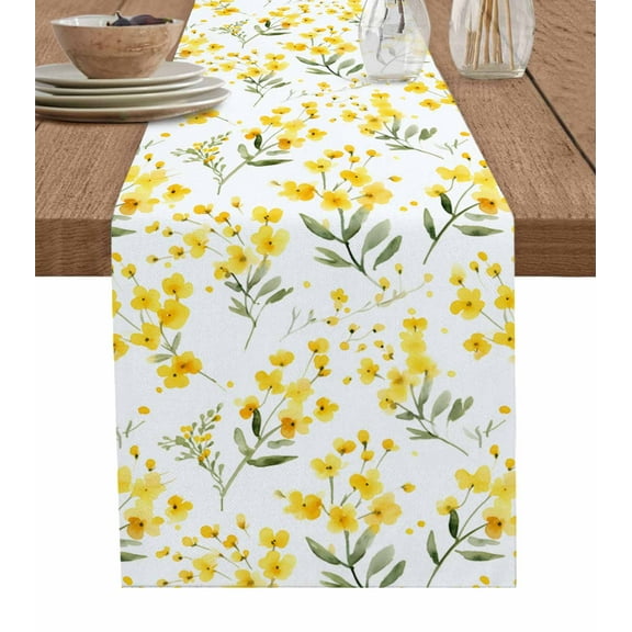 Hokiten Table Runners 48 Inches Long Dress Scarves, Yellow Flowers Spring Farmhouse Kitchen/Dining Table Runner, Short Coffee Tablerunners, Elegant Farmhouse Botanical 13x48 Inch