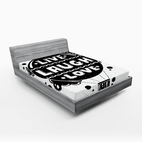 Ambesonne Live Laugh Love Fitted Sheet, Air Balloon Sun, Full Size, Black and White