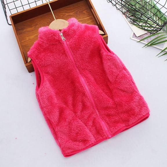 UQJfacai Girls Fuzzy Fleece Vest Toddler Sherpa Zip Up Sleeveless Fall Jackets Kids Stand Collar Winter Coats with Pockets 1-8 Years