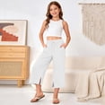 thumbnail image 6 of YaEYa Girls Linen Capri Pants Wide Leg Cozy Elastic Waist Flowy Casual Pants Summer Beach Cropped Trousers with Pockets (White,13-14 Years), 6 of 8