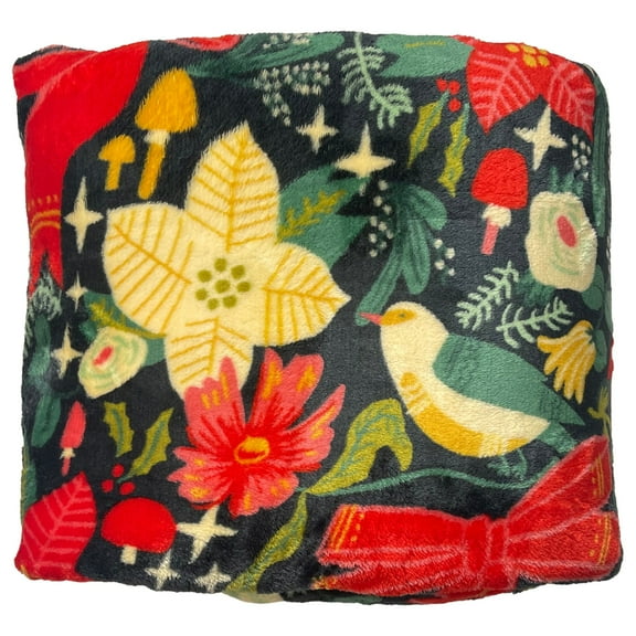 The Big One Plush Colorful Throw Blanket Oversized Christmas Floral, 5 ft x 6 ft