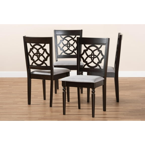 Set of 4 Baxton Studio Renaud Modern and Contemporary Grey Fabric Upholstered Espresso Brown Finished Wood Dining Chair