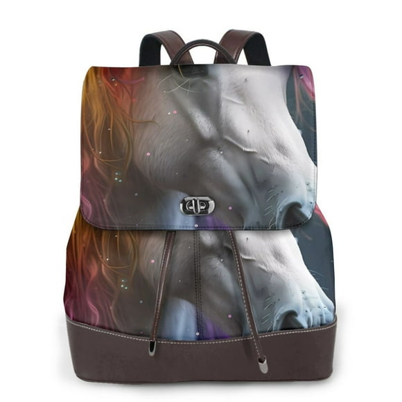 Fotbe Colorful Haired White Horse Mochila Bolso con Estampado para Mujer, Mochila Antirrobo de Nylon Impermeable, Bolsa Ligera de Hombro