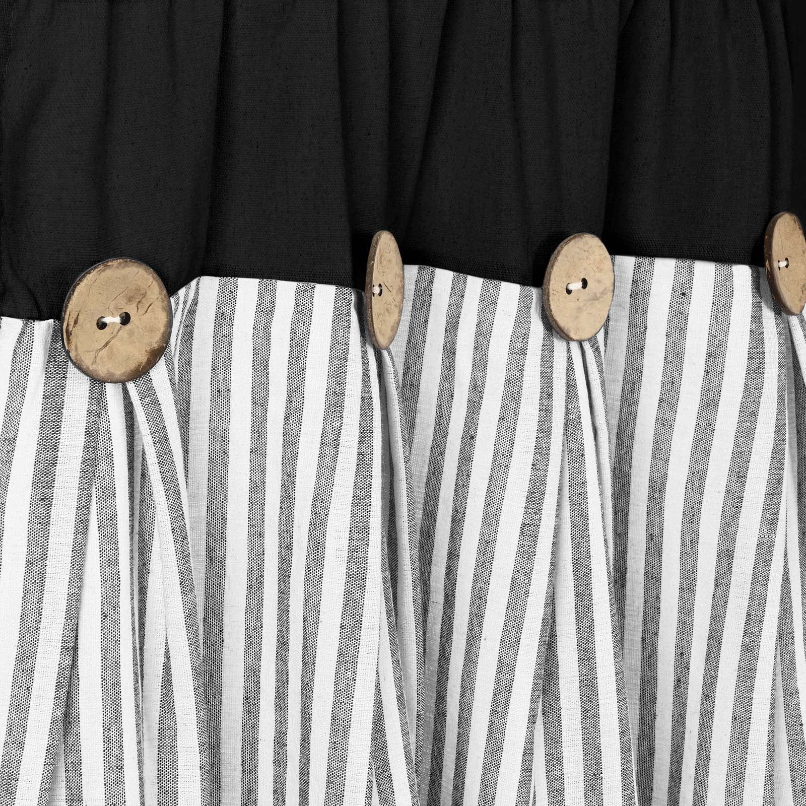 Alishomtll Stripe Kitchen Curtains 8 Button Linen Cotton Window Curtains Sets 36 Inches Long ,Rod Pocket ,Black