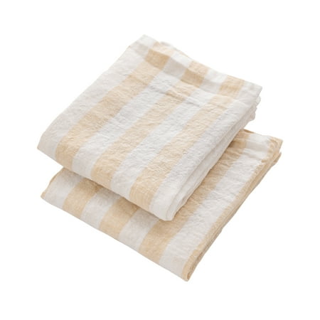 

All Cotton and Linen Kitchen Towels - 100% Linen Dish Towels - Striped Hand Towels - Absorbent Tea Towels - Set of 2 - 18x28 - Beige/White