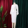 thumbnail image 4 of AURA Womens Elegant Knit Pencil Midi Dress Crew Neck Long Sleeve High Waist Solid Textured Floral, 4 of 10