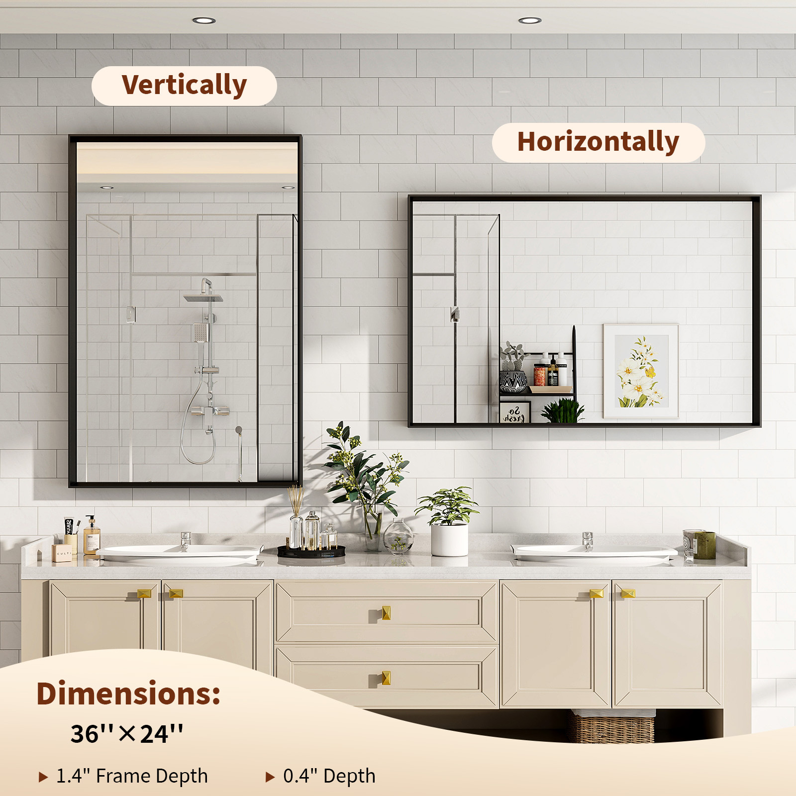 MISTORY 30"x20" Bathroom Mirror Rectangular Wall Mirror with Deep Frame, Black
