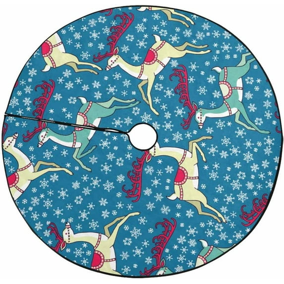 FMSHPON Christmas PatternReindeer Xmas Christmas Tree Skirt Stand Mat for Holiday Party Decoration Indoor Outdoor 48 inches