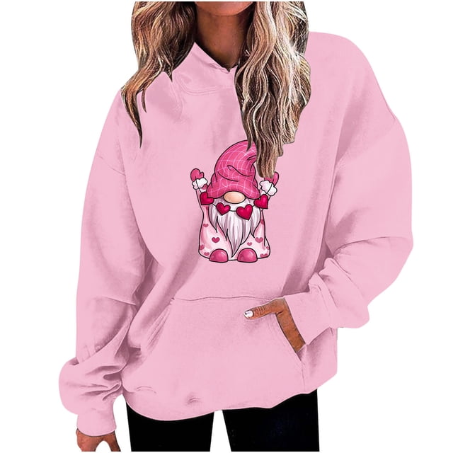 Birdeem Mode Décontractée pour Femmes Impression de la Saint-Valentin Hauts à Manches Longues Sweat à Capuche