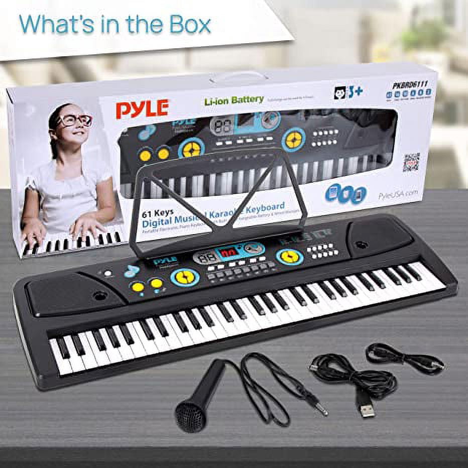 Pyle Digital Piano Kids Portable 61 Key Piano Keyboard, Learning Keyboard for Beginners W/ Drum Pad