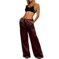 thumbnail image 2 of Women's Satin Wide Leg Pants, Low Rise Loose Fit Trousers, Casual Lounge Pants, Elastic Waist Silk Pants, Slinky Evening Pants, Going Out Bottoms Wine M, 2 of 4