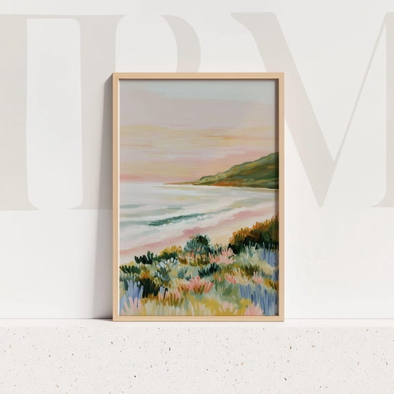 Coastal Cliff Sunset Print, Boho Ocean Landscape Home Decor UNFRAMED Poster, Wall Art for Decor, Present, 8x12