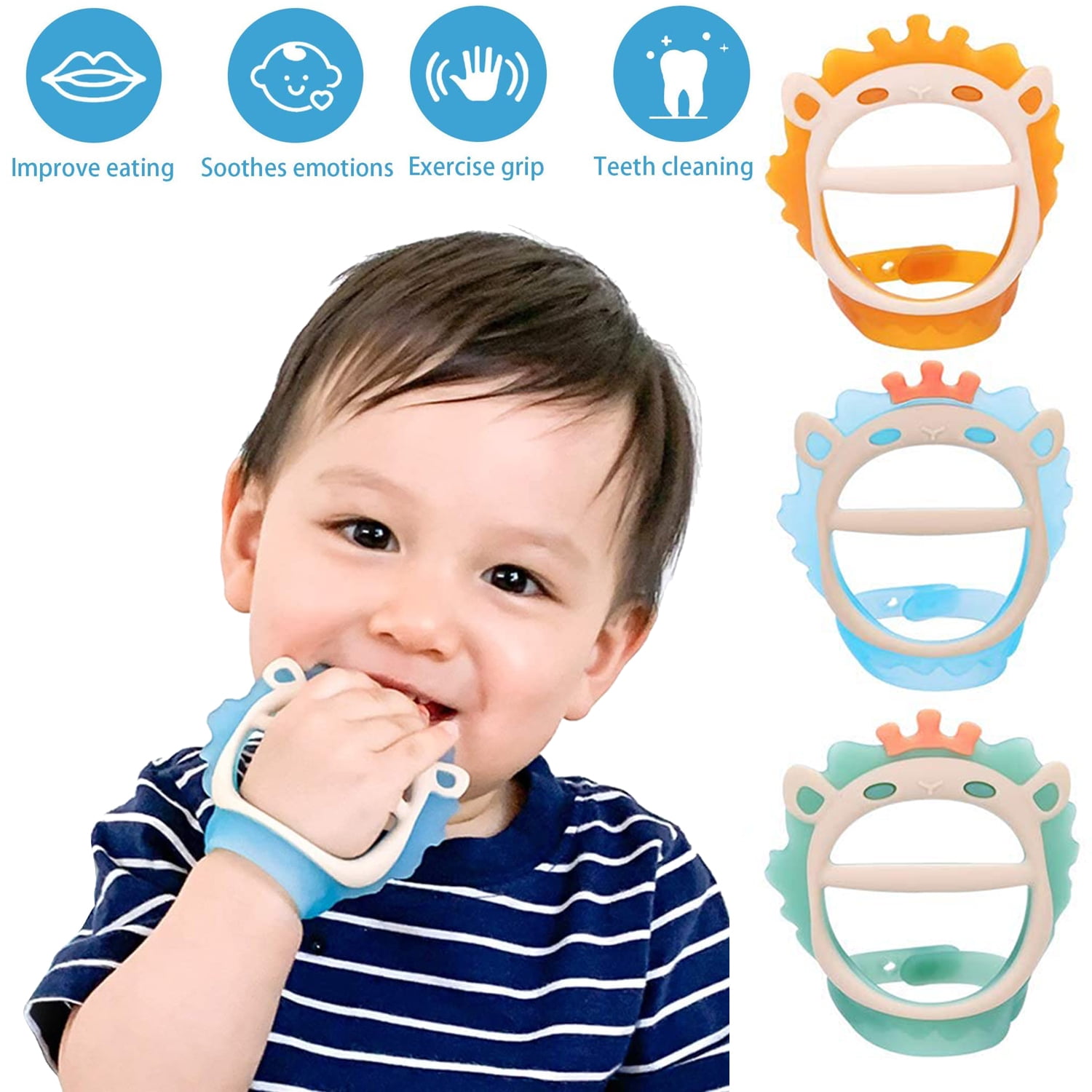 EIMELI 3packs Baby Teething Toys for 0-6 and 6-12 Months Teethersfor Infants, BPA-Free, Eco-Friendly Non-Toxic Silicone, Adjustable Wristband Chew Natural teethers for Babies 