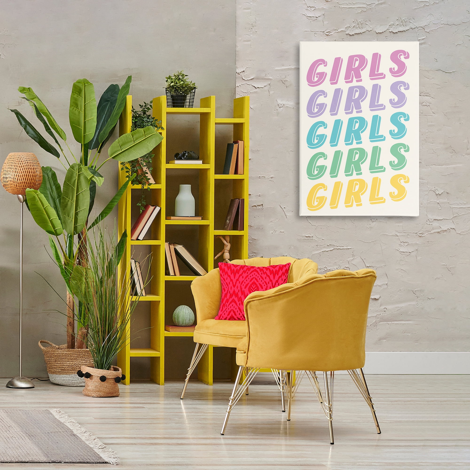 Stupell Industries Pastel Retro Girls Text Text & Numbers Painting Wrapped Canvas Art Print Wall Art, 24 x 36