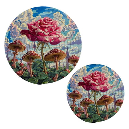 

Rose Flower and Mushrooms Pot Holders Set Trivets Hot Pads Cotton Mats for Cooking