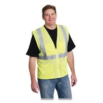Large ANSI Class 2 Four Pocket Zipper Safety Vest Polyester Mesh, Hi-Viz Lime Yellow