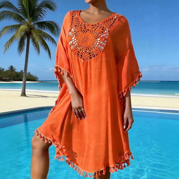 HongQid Women's Beach Cover up Swimsuit Kimono Bohemian Floral Print, Embroidered Loose Casual Resort Wear