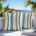 thumbnail image 3 of Throw Pillow Covers 16x16 Inch Set of 2, Turquoise Beige Waterproof Outdoor Pillow Covers, Boho Vertical Stripes Bohemian Retro Decorative Cushion Pillowcases for Couch, Sofa, Bed, Garden, Patio, 3 of 9