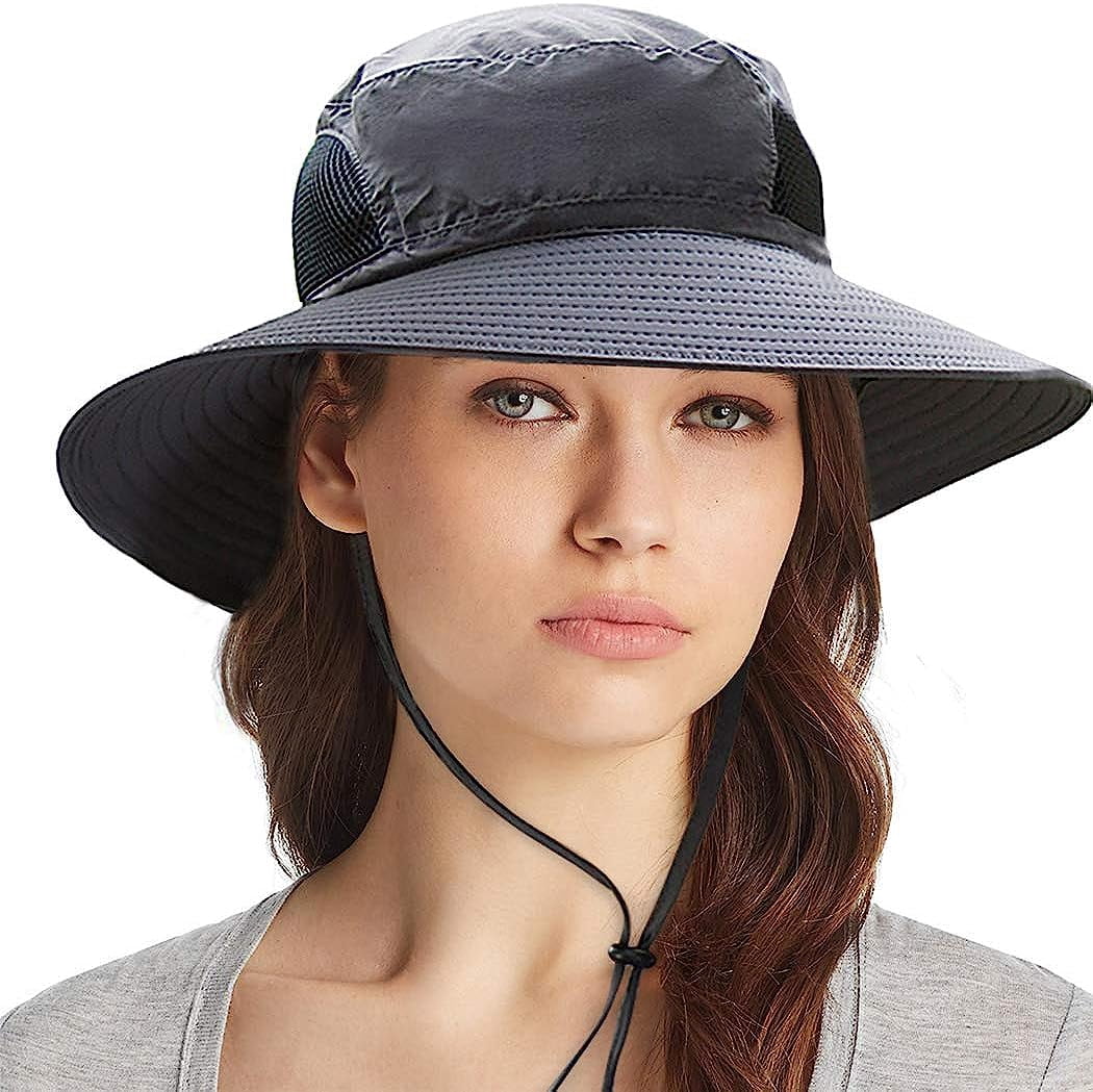 Fymlhomi Womens Sun Hat UV Protection, Foldable Mesh Waterproof Wide ...