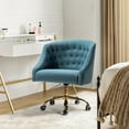 thumbnail image 3 of Luxury Modern Velvet Office Chair Swivel Adjustable Desk Chair with Gold Legs for Office Makeup Vanity Blue, 3 of 8