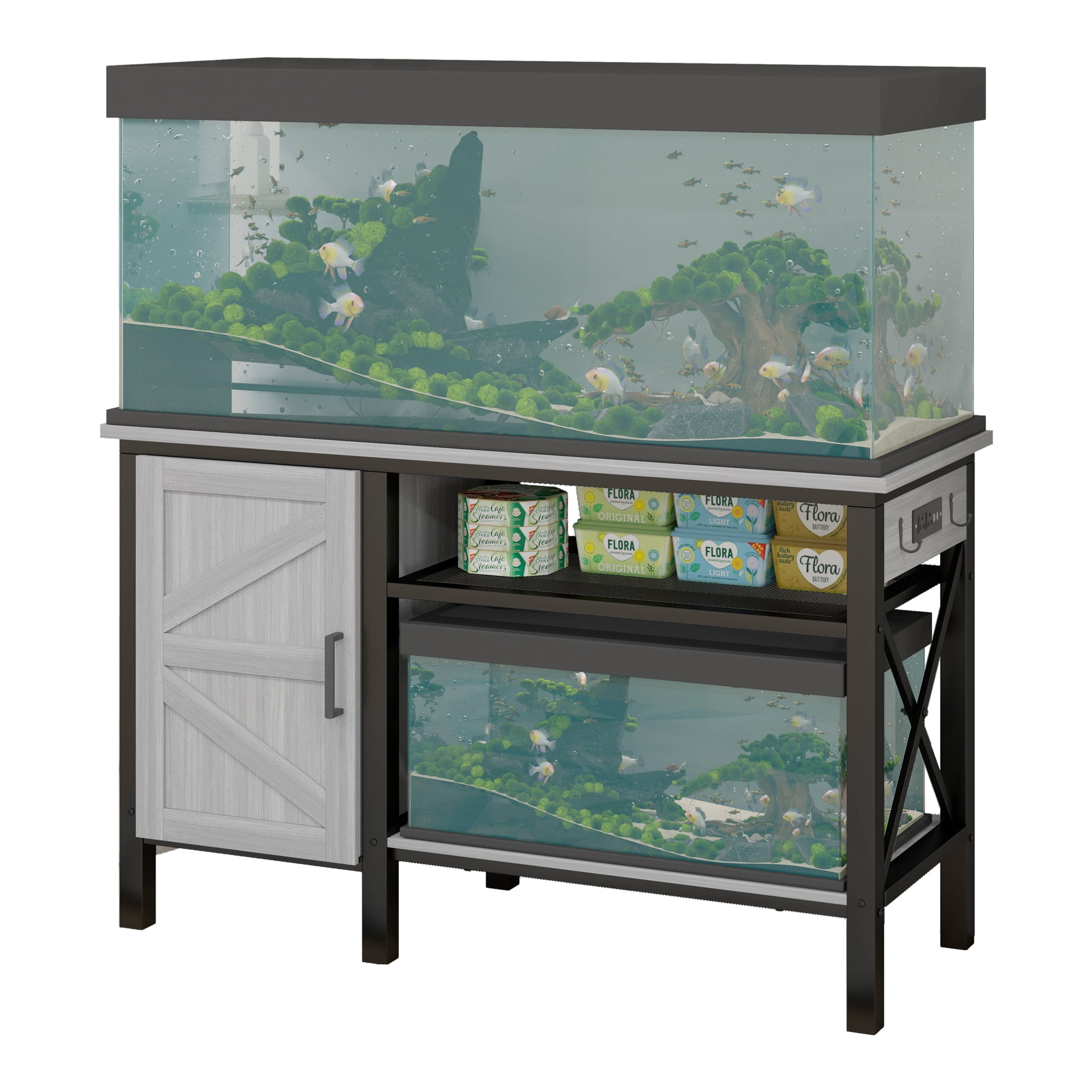 Uforic 55-75 Gallon Large Metal Aquarium Stand with Storage,Ideal for Fish Tanks, Turtle Tanks,Gray
