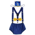 thumbnail image 2 of IBTOM CASTLE Newborn Baby Boy Half Birthday Cake Smash Outfit Diaper Cover+Suspenders+Bow Tie+Crown Baby Shower Photography Clothes Set 6-12 Months Royal Blue+Yellow Bowtie, 2 of 8