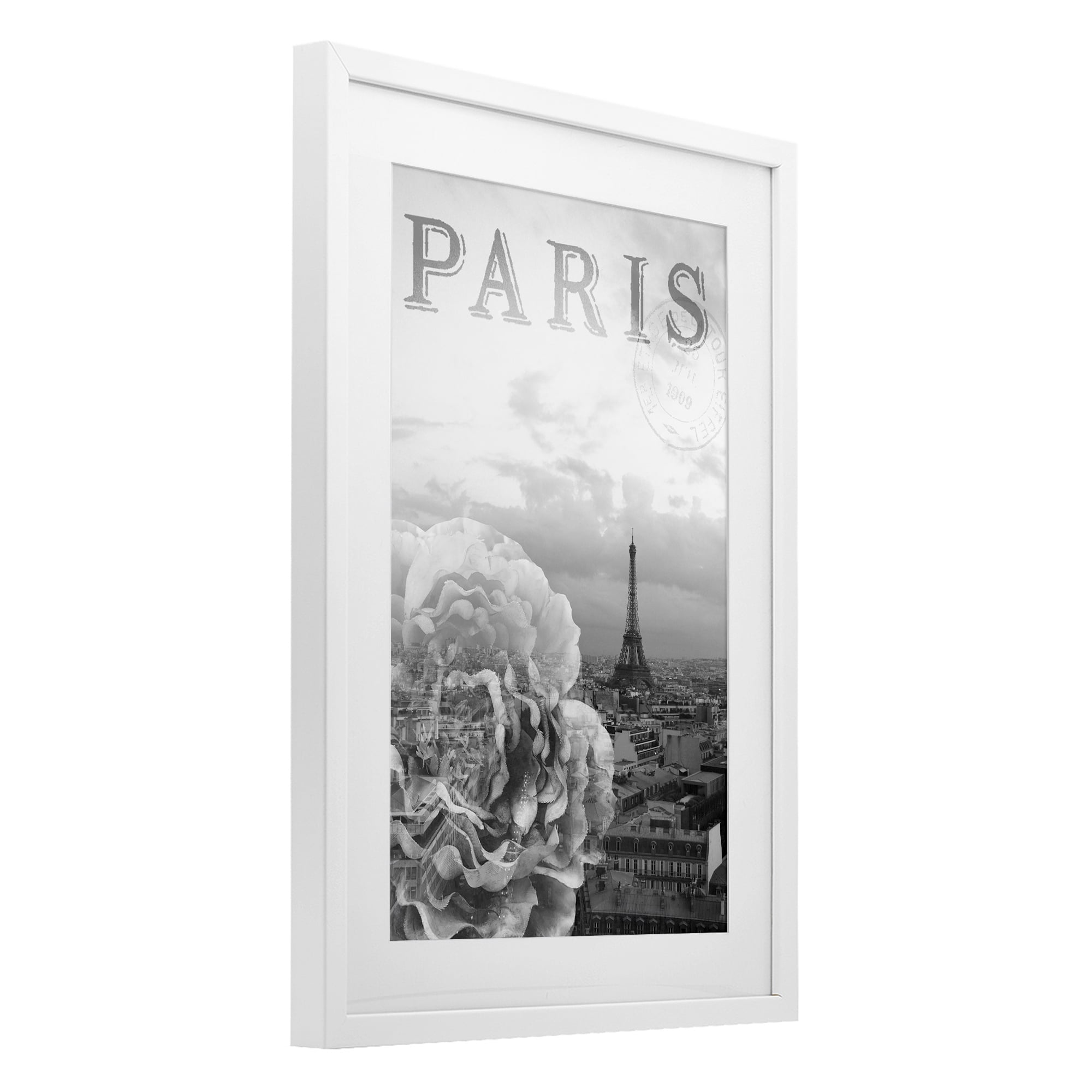 Stupell Industries Paris Postcard in Monochrome White Framed Print Under Glass, design by Emily Navas
