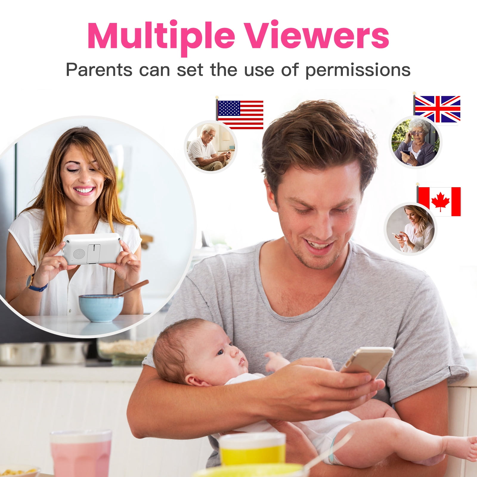 Simyke Smart Video Baby Monitor, 2.8" Display & 1080p Camera, WiFi/No WiFi Modes, Cry Detection, 2-Way Talk, VOX, 2500mAh Battery, Family Sharing