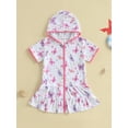 thumbnail image 2 of aturustex Little Girls Zip-Up Robe Towel Beachwear 1T-8T Toddler Baby Swim Coverups Hoodies Butterfly Print Wearable Blanket Short Sleeve Hooded Beachmwear for Summer Holiday Party Swim Pool, 2 of 7