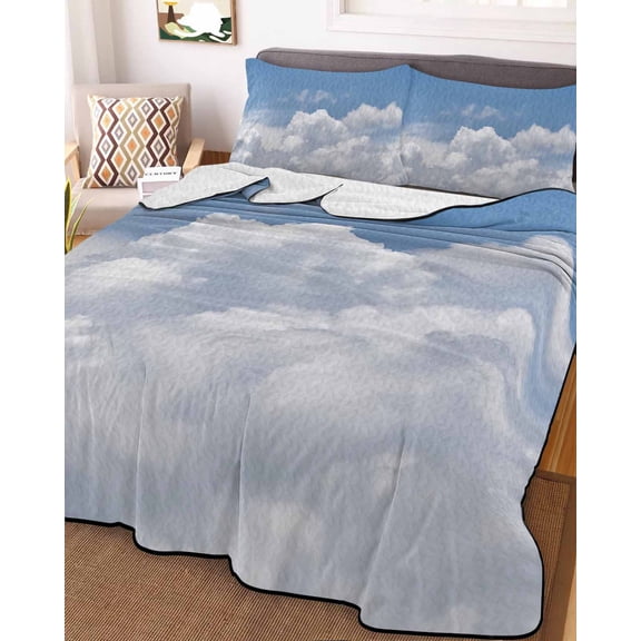 Clouds Full Size Down Alternative Comforter, Lightweight Comforter Quilt Bedding Set with Pillow Shams Blue White Sky Natural Landscape All Seasons Bed Comforter Duvet Insert 78"x90"