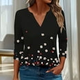thumbnail image 3 of JTZGDY Womens Casual V Neck Tops Dressy Boho Floral Printed 3/4 Length Sleeve Graphic Tunic Tshirt Loose Oversized Comfy Pullover Blouse Black#04 XL, 3 of 7