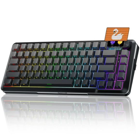 Redragon Wireless Mechanical Keyboard, Gasket RGB Gaming Keyboard with Screen &amp; Knob, 3-Modes (Bluetooth/2.4G/Wired) 81 Custom Keys, Thick