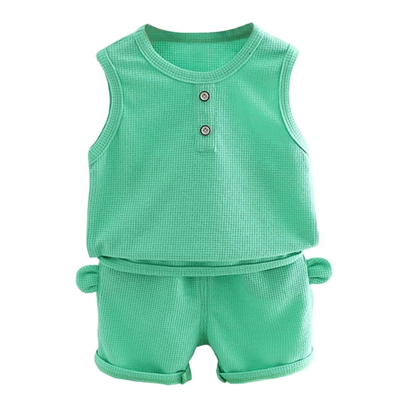 TOWED22 Baby Boy Summer Shorts Set 2-Piece Sleeveless Tank Top Printed Shorts Lightweight Outfit 12M-4T Green,3-4 Y